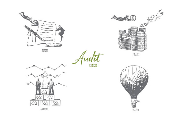 Audit, report, finance, analysis, search concept sketch - Vettoriali, immagini