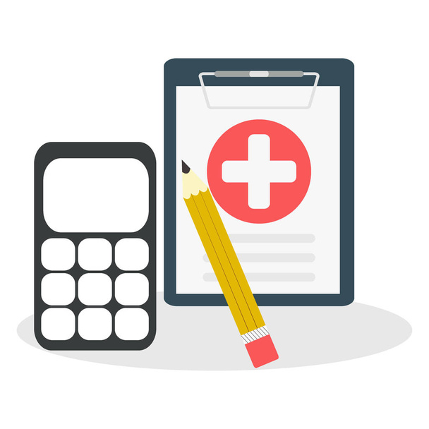 Medisch verzekerings formulier, ziektekostenverzekering Calculator, medische rekening. Concepten voor kostprijsberekening - Vector, afbeelding