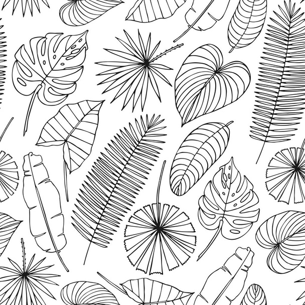 Monochrome vector seamless pattern with tropical leaves. - Vettoriali, immagini