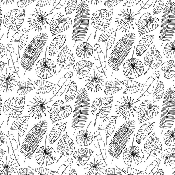 Monochrome vector seamless pattern with tropical leaves. - Vektori, kuva