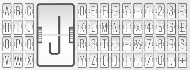 Alfabeto de la pizarra blanca del aeropuerto para mostrar la información de salida o llegada del vuelo. Ilustración vectorial
 - Vector, imagen