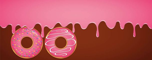 ροζ γλάσο ζάχαρης και ντόνατ σε φόντο σοκολάτας - Διάνυσμα, εικόνα