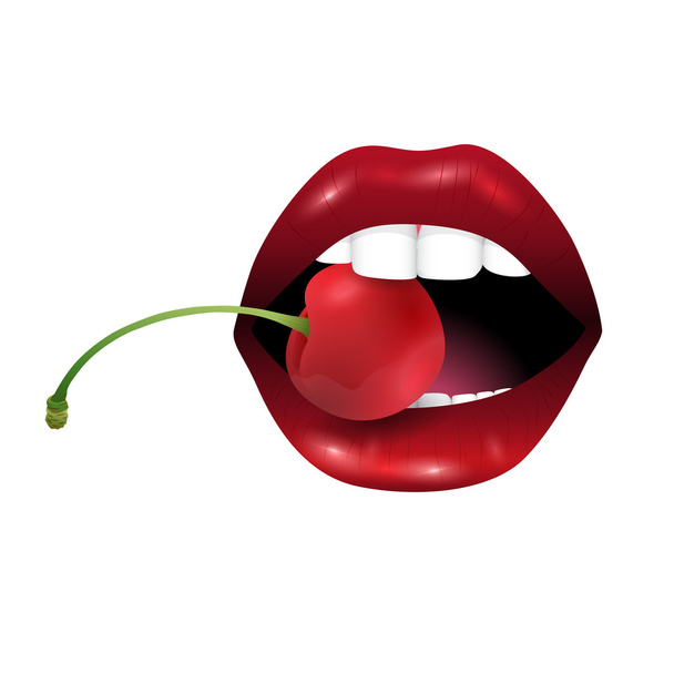 Cherry with sexy woman lips - Vector, Image