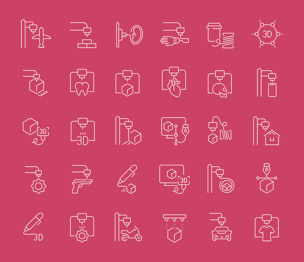 Set of Line Icons of 3D Printing - Vector, Image