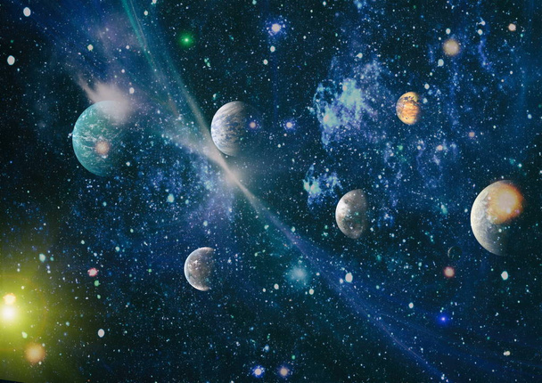 planety, gwiazdy i galaktyki w kosmosie ukazujące piękno eksploracji kosmosu. Elementy dostarczone przez NASA - Zdjęcie, obraz