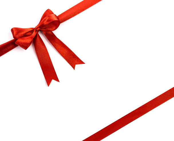 Shiny red ribbon on white background with copy space. - Foto, Imagem