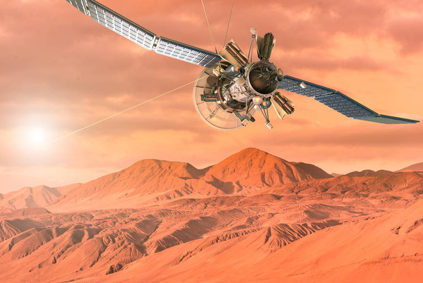 Representación en 3D de una nave espacial explorando la superficie de Marte
 - Foto, imagen