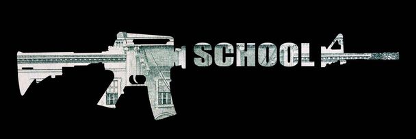 Кулемет з шкільним написом, гроші на чорному тлі
. - Фото, зображення