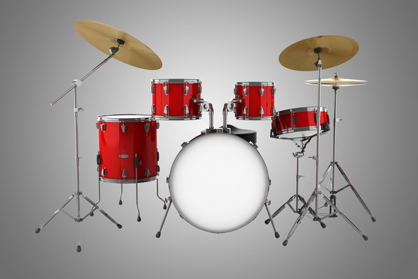 kit de tambor rojo aislado sobre fondo gris
 - Foto, imagen