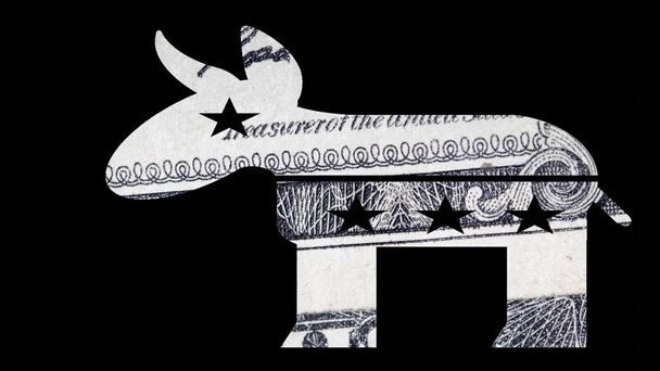 Γαϊδουράκι, πολιτική των Ηνωμένων Πολιτειών, χρήματα σε μαύρο φόντο. - Φωτογραφία, εικόνα