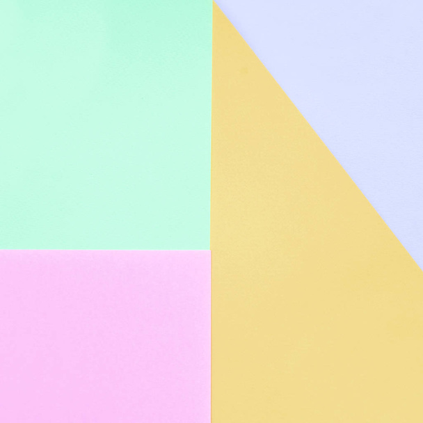 Texture background of fashion pastel colors. Pink, violet, orange and blue geometric pattern papers. - Photo, Image