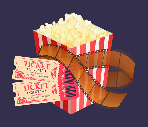 Kettle corn and Coupons, Cinema Roll, Film Vector - Vector, Image