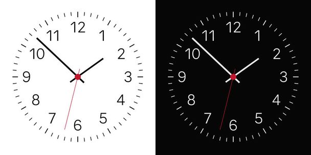 Conjunto de ilustración realista de un reloj blanco y negro con números y un reloj y un centro rojo. Aislado sobre fondo - vector
 - Vector, Imagen