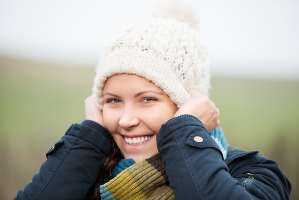 Happy Young Woman Wearing Knit Hat - Photo, Image