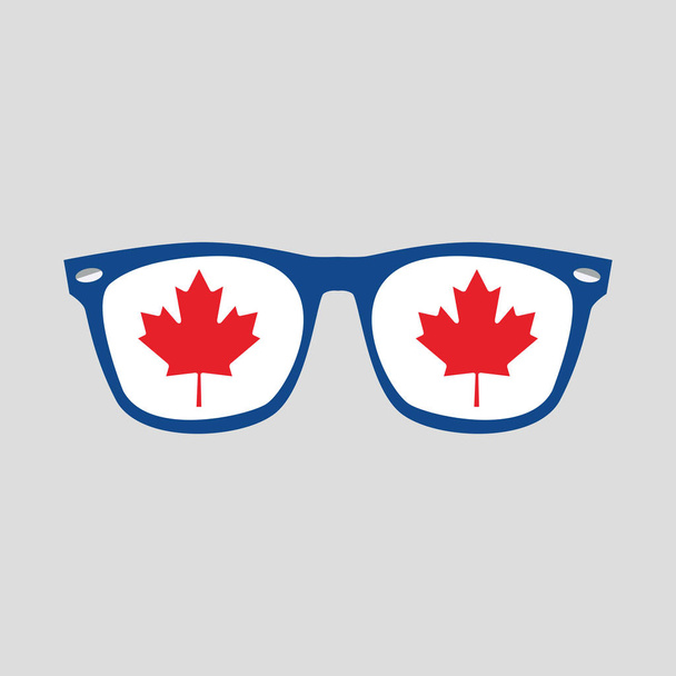 Canadian red maple leaf sign on blue frame sunglasses icon on gray background - Διάνυσμα, εικόνα