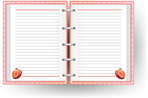roze dagboek met lijn en aardbei patroon - Vector, afbeelding