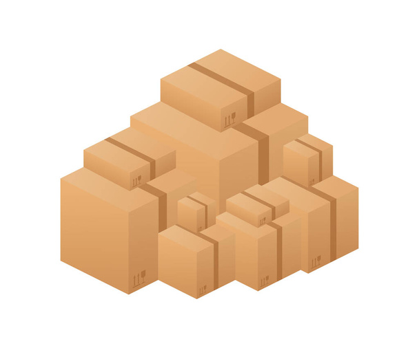 Pile of stacked sealed goods cardboard boxes. Vector stock illustration. - Vector, Image