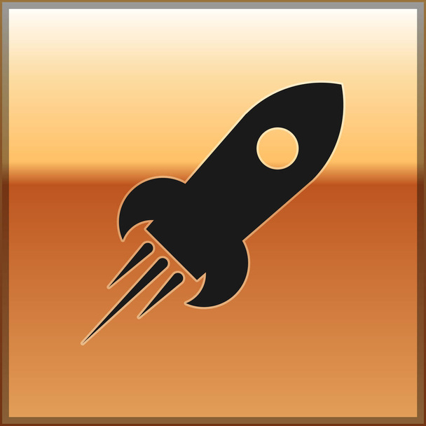 Black Rocket navio com ícone de fogo isolado no fundo de ouro. Viagem espacial. Ilustração vetorial
 - Vetor, Imagem