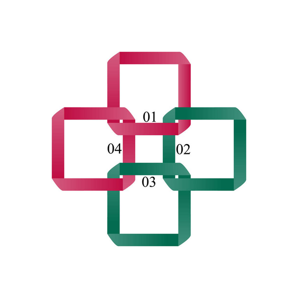 Infografiikka neljään asentoon, Infografiikka muodossa liimattu neliöt kaksi väriä vihreä ja punainen, infografiikka yrityksille, projekti, esitys
. - Vektori, kuva