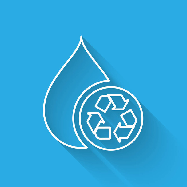 Weiß recycelt sauberes Aqua Line Symbol isoliert mit langem Schatten. Wassertropfen mit Zeichenrecycling. Vektorillustration - Vektor, Bild