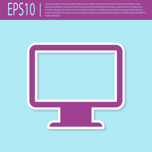 Retro purple Computer monitor icon isolated on turquoise background. Электронное устройство. Вид спереди. Плоский дизайн. Векторная миграция
 - Вектор,изображение