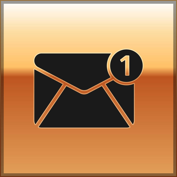 Black Envelope icon isolated on gold background. Received message concept. New, email incoming message, sms. Mail delivery service. Vector Illustration - Vector, afbeelding