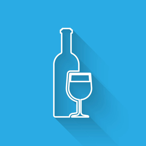 White Wine bottle with wine glass icon isolated with long shadow. Vector Illustration - Vector, Image