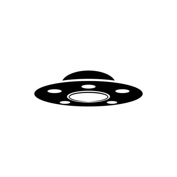 Black UFO pływające ikonę statku kosmicznego na białym tle. Latający talerz. Obcy statek kosmiczny. Futurystyczny nieznany obiekt latający. Ilustracja wektorowa - Wektor, obraz