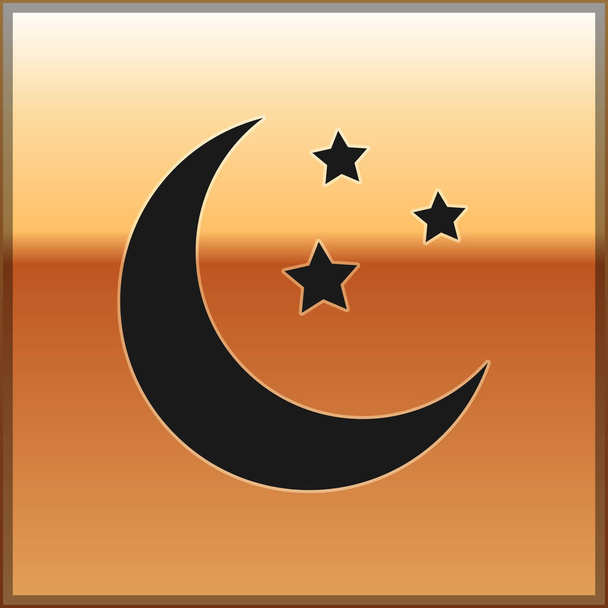 Чорний місяць і зірки ікона ізольований на золотому фоні. Векторна ілюстрація - Вектор, зображення