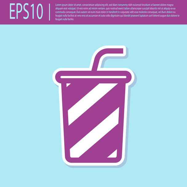 Cristal púrpura retro con icono de agua aislado sobre fondo turquesa. Un vaso de refresco con paja para beber. Símbolo de bebida fría fresca. Ilustración vectorial
 - Vector, imagen