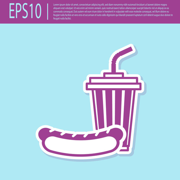 Retro purple Soda and hotdog icon isolated on turquoise background. Fast food symbol. Vector Illustration - Vector, Image