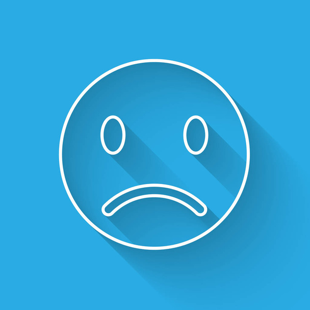 White Sad smile line icon isolated with long shadow. Emoticon face. Vector Illustration - Vector, Image