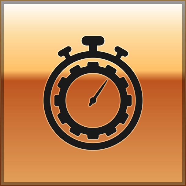Black Time Management icon isolated on gold background. Clock and gear sign. Productivity symbol. Vector Illustration - Vector, Image