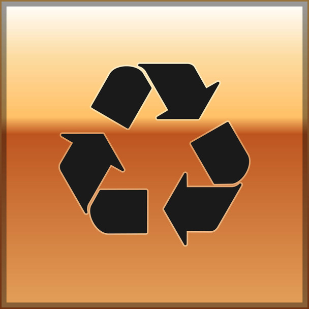 Zwart recycle symbool pictogram geïsoleerd op gouden achtergrond. Pictogram met ronde pijl. Milieu recycleerbaar ga groen. Vector illustratie - Vector, afbeelding