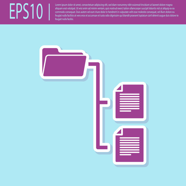 Retro purple Folder tree icon isolated on turquoise background. Computer network file folder organization structure flowchart. Flat design. Vector Illustration - Vector, Image