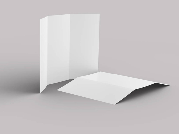 Open driebladige brochure in A4-formaat mockup. 3D illustartion - Foto, afbeelding