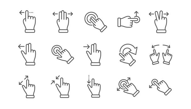 Ícones de linha de gesto Touchscreen. Roubo de mão, gesto de deslize, Multitarefa. Conjunto linear. Vetor
 - Vetor, Imagem