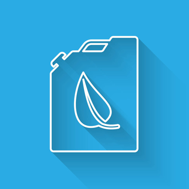 White Bio fuel canister line icon isolated with long shadow. Eco bio and barrel. Green environment and recycle. Vector Illustration - Vector, Image