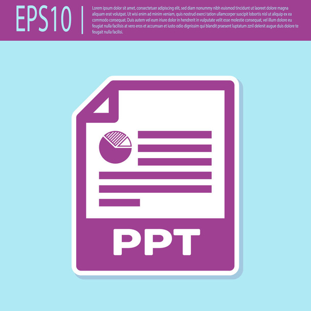 Icono de documento de archivo PPT púrpura retro. Descargar icono del botón ppt aislado sobre fondo turquesa. Presentación del archivo PPT. Ilustración vectorial
 - Vector, Imagen