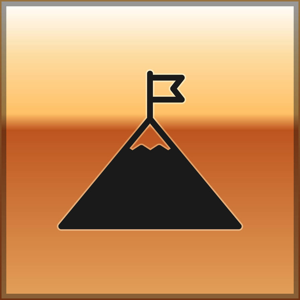 Montagnes noires et drapeau sur l'icône supérieure isolé sur fond doré. Symbole de victoire ou concept de succès. Illustration vectorielle
 - Vecteur, image