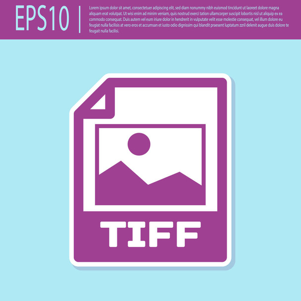 Иконка документа TIFF фиолетового цвета. Иконка кнопки на бирюзовом фоне. Символ файла TIFF. Векторная миграция
 - Вектор,изображение