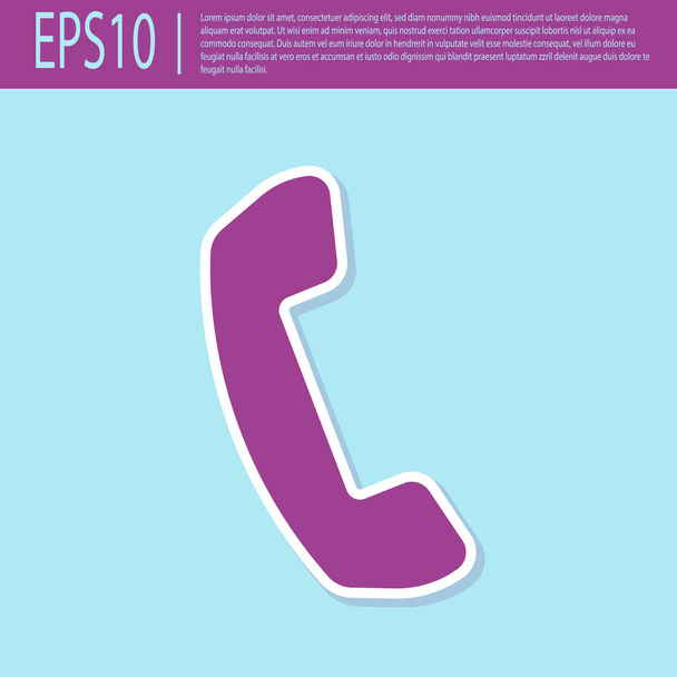 Icono de teléfono retro púrpura aislado sobre fondo turquesa. Señal telefónica. Diseño plano. Ilustración vectorial
 - Vector, Imagen