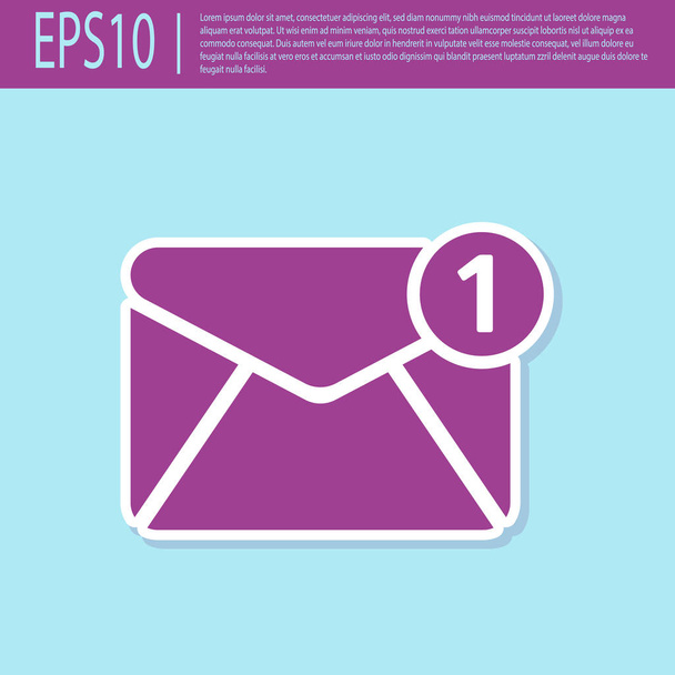 Retro purple Envelope icon isolated on turquoise background. Received message concept. New, email incoming message, sms. Mail delivery service. Flat design. Vector Illustration - Vector, Image