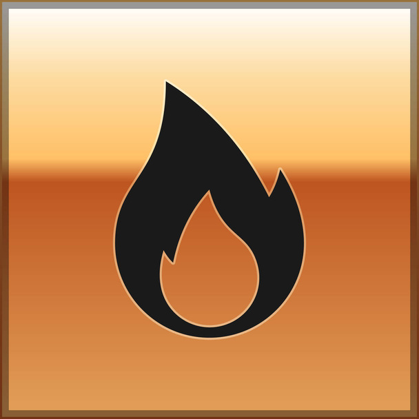 Zwart vuur vlam icoon geïsoleerd op gouden achtergrond. Hitte symbool. Vector illustratie - Vector, afbeelding