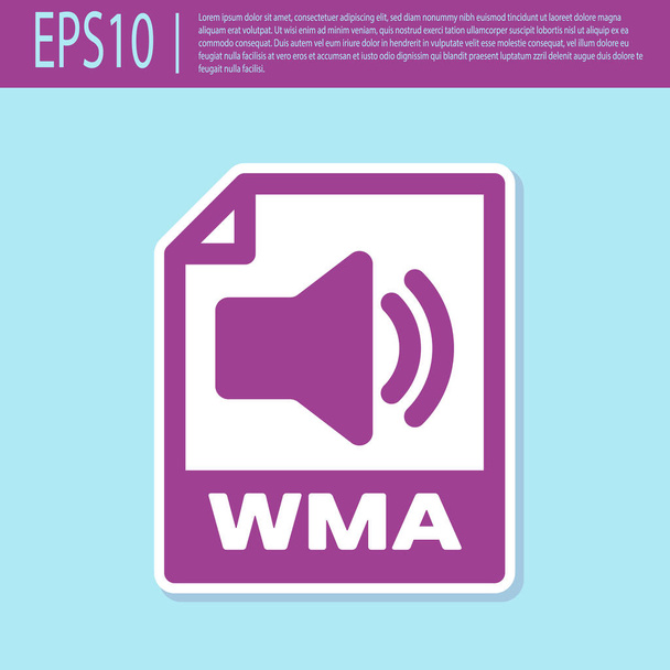 レトロな紫色のWmaファイル文書アイコン。ターコイズ色の背景に隔離されたwmaボタンアイコンをダウンロードしてください。Wma ファイルシンボル。Wma 音楽形式記号。ベクトルイラストレーション - ベクター画像