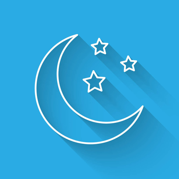 White Moon and stars line icon isolated with long shadow. Vector Illustration - Vector, Image