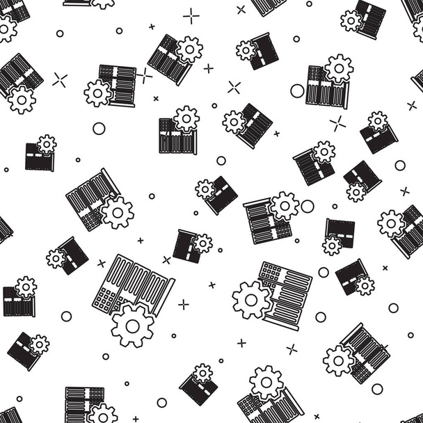 Black Server setting icon isolated seamless pattern on white background. Vector Illustration - Vector, Image