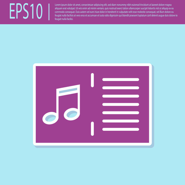 Livre de musique rétro violet avec icône de note isolé sur fond turquoise. Partition musicale avec portée de note. Carnet pour notes de musique. Design plat. Illustration vectorielle
 - Vecteur, image