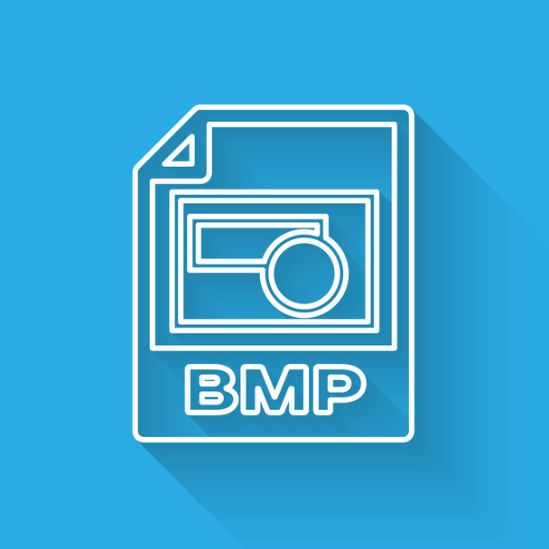 Λευκό αρχείο BMP εικονίδιο εγγράφου. Κατεβάστε το εικονίδιο του κουμπιού bmp που απομονώνεται με μακρά σκιά. Σύμβολο αρχείου BMP. Απεικόνιση διανυσματικών φορέων - Διάνυσμα, εικόνα