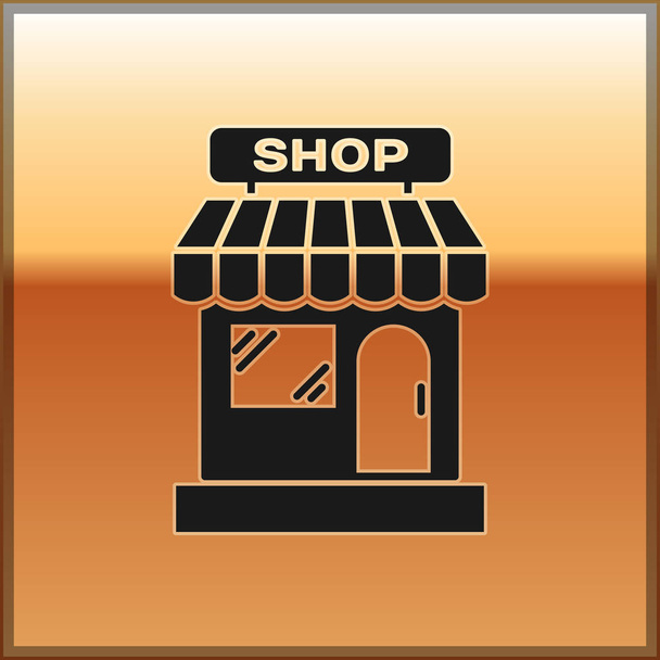 Edificio Black Shopping o icono de la tienda de mercado aislado sobre fondo dorado. Construcción de tiendas. Ilustración vectorial
 - Vector, imagen